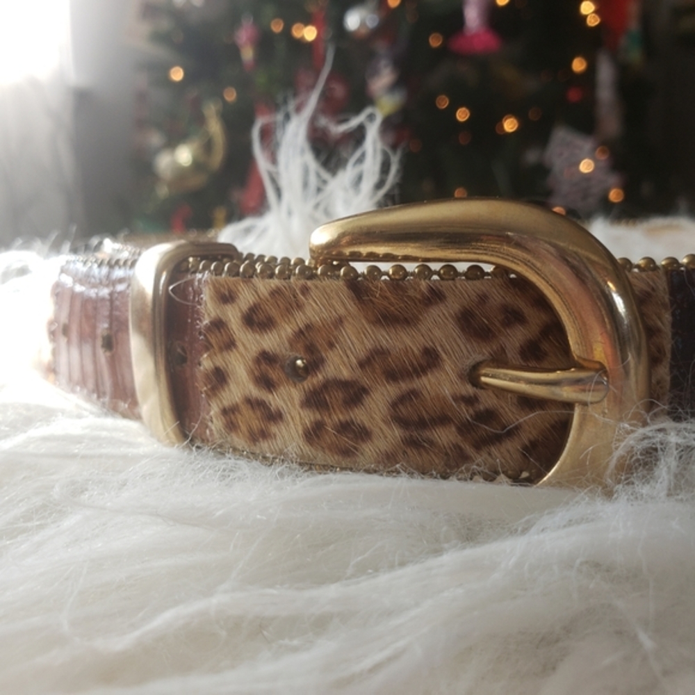 Animal print and‎ gold leather belt